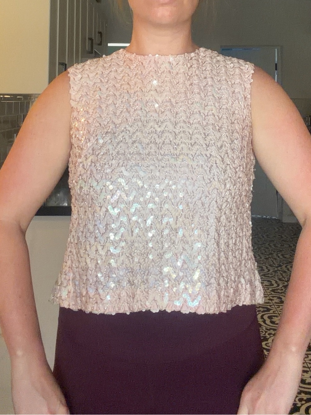 Vintage 70s Pink Sequin Zigzag button closure sleeveless Top - Picture 13 of 16